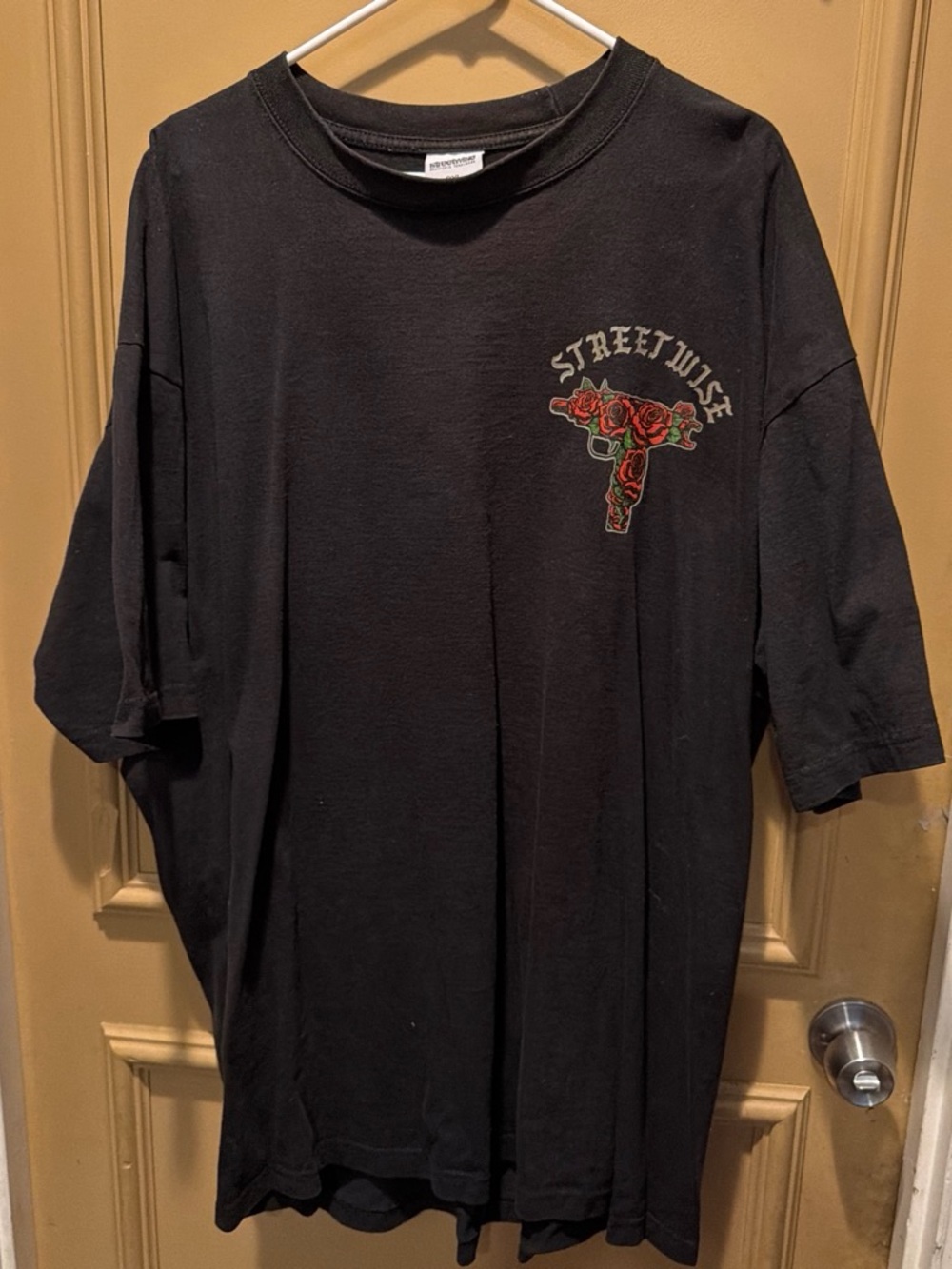 Black Short Sleeve Graphic Tee with Rose Gun Motif